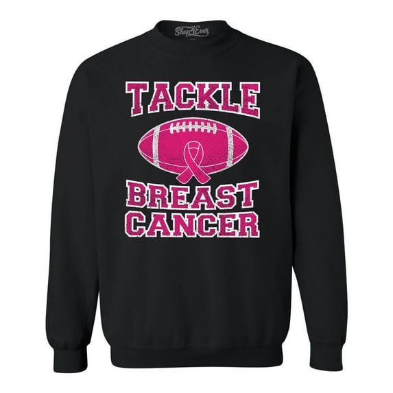 Shop4Ever Men's Tackle Breast Cancer Support Awareness Crewneck Sweatshirt Medium Black