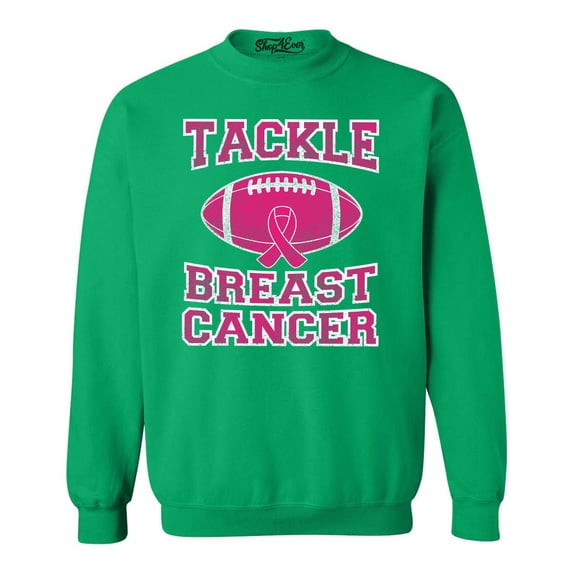 Shop4Ever Men's Tackle Breast Cancer Support Awareness Crewneck Sweatshirt Small Irish Green