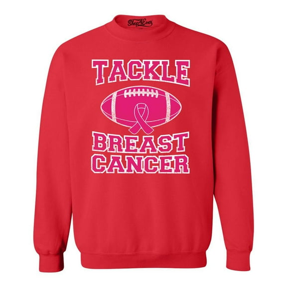 Shop4Ever Men's Tackle Breast Cancer Support Awareness Crewneck Sweatshirt X-Large Red