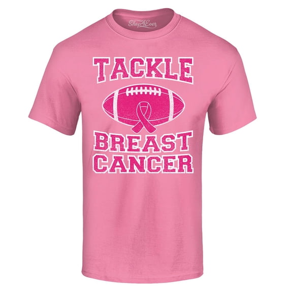 Shop4Ever Men's Tackle Breast Cancer Support Awareness Graphic T-shirt Large Azalea Pink