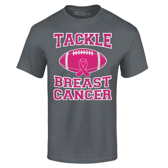 Shop4Ever Men's Tackle Breast Cancer Support Awareness Graphic T-shirt Small Charcoal
