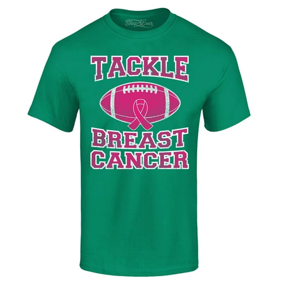 Shop4Ever Men's Tackle Breast Cancer Support Awareness Graphic T-shirt XXX-Large Kelly