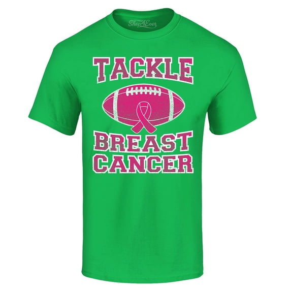 Shop4Ever Men's Tackle Breast Cancer Support Awareness Graphic T-shirt XXXX-Large Irish Green