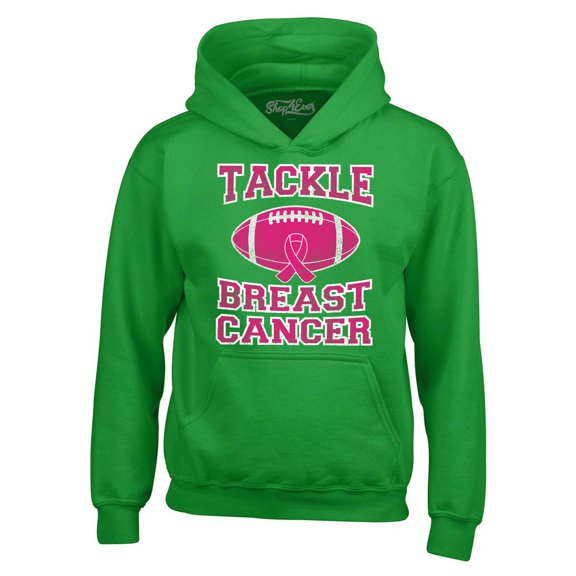 Shop4Ever Men's Tackle Breast Cancer Support Awareness Hooded Sweatshirt Hoodie Small Irish Green
