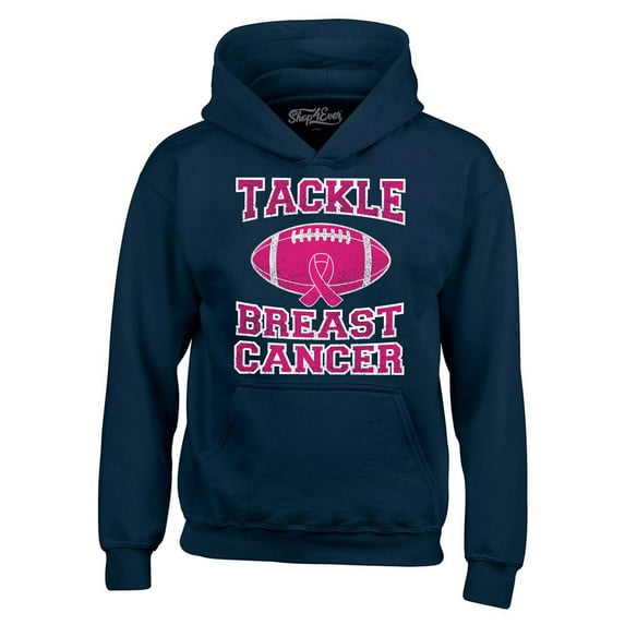 Shop4Ever Men's Tackle Breast Cancer Support Awareness Hooded Sweatshirt Hoodie XX-Large Navy