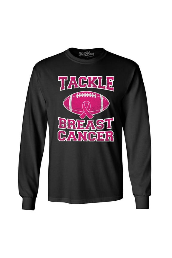 Men's Tackle Breast Cancer Support Awareness Long Sleeve Shirt X-Large Black