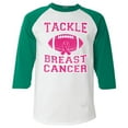 thumbnail image 1 of Shop4Ever Men's Tackle Breast Cancer Support Awareness Raglan Baseball Shirt Large White/Kelly, 1 of 5