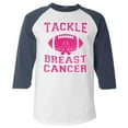 thumbnail image 1 of Shop4Ever Men's Tackle Breast Cancer Support Awareness Raglan Baseball Shirt Large White/Navy, 1 of 5