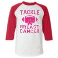 thumbnail image 1 of Shop4Ever Men's Tackle Breast Cancer Support Awareness Raglan Baseball Shirt Medium White/Red, 1 of 5