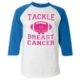 thumbnail image 1 of Shop4Ever Men's Tackle Breast Cancer Support Awareness Raglan Baseball Shirt X-Large White/Blue, 1 of 5