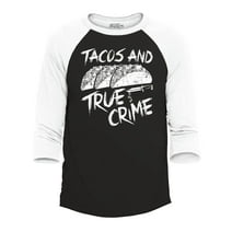 Shop4Ever Men's Tacos and True Crime Raglan Baseball Shirt Small Black/White