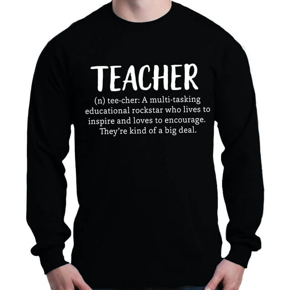 Shop4Ever Men's Teacher Definition Long Sleeve Shirt 2XL Black