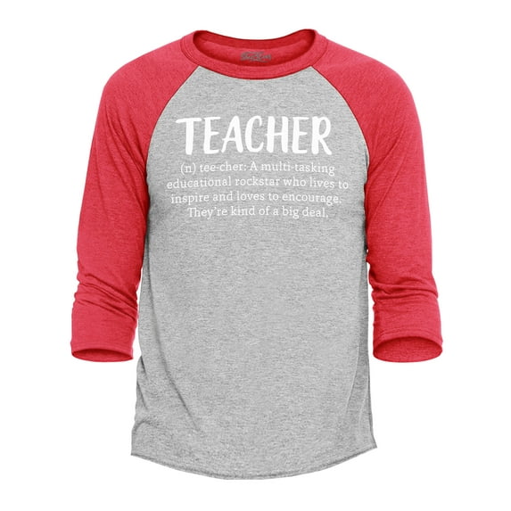 Shop4Ever Men's Teacher Definition Raglan Baseball Shirt Large Heather Grey/Red