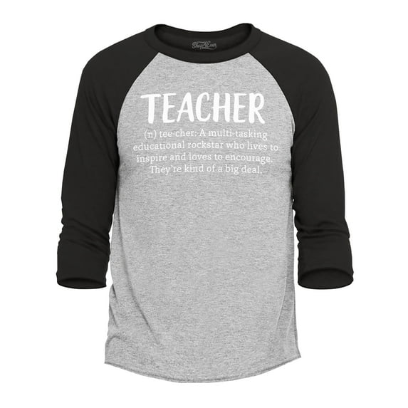 Shop4Ever Men's Teacher Definition Raglan Baseball Shirt XX-Large Heather Grey/Black