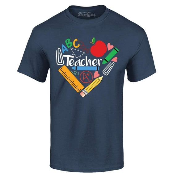 Shop4Ever Men's Teacher Heart Supplies Teacher's Appreciation Day Graphic T-shirt Small Navy