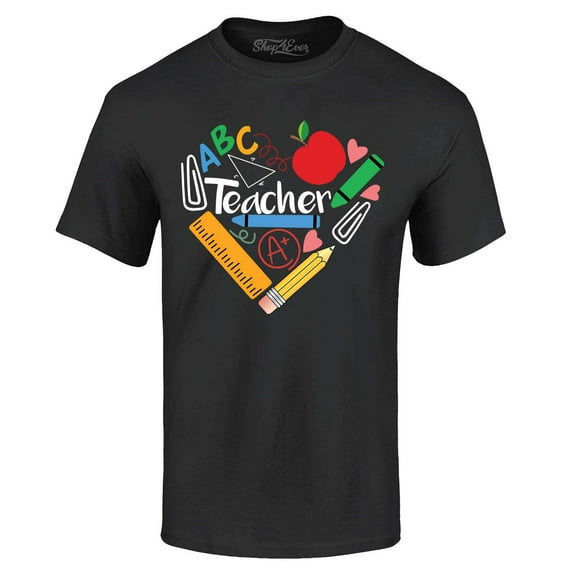 Shop4Ever Men's Teacher Heart Supplies Teacher's Appreciation Day Graphic T-shirt X-Large Black