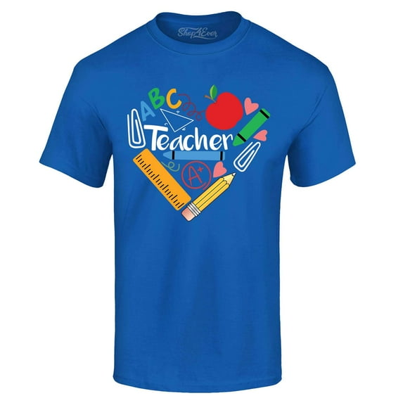 Shop4Ever Men's Teacher Heart Supplies Teacher's Appreciation Day Graphic T-shirt XXXXX-Large Royal Blue