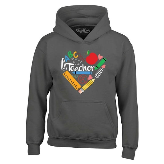 Shop4Ever Men's Teacher Heart Supplies Teacher's Appreciation Day Hooded Sweatshirt Hoodie Medium Charcoal