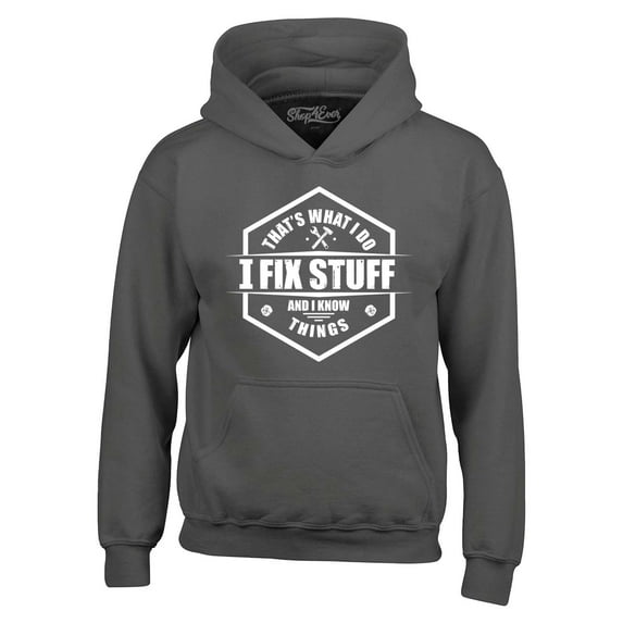 Shop4Ever Men's That's What I Do I Fix Stuff And I Know Things Handyman Mechanic Hooded Sweatshirt Hoodie XX-Large Charcoal