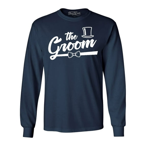 Shop4Ever Men's The Groom Top Hat Bow Tie Long Sleeve Shirt XX-Large Navy
