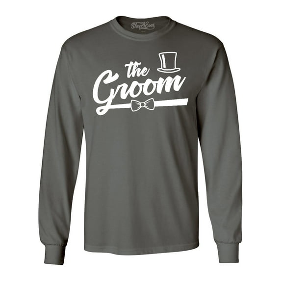 Shop4Ever Men's The Groom Top Hat Bow Tie Long Sleeve Shirt XXX-Large Charcoal