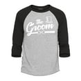 thumbnail image 1 of Shop4Ever Men's The Groom Top Hat Bow Tie Raglan Baseball Shirt Large Heather Grey/Black, 1 of 4