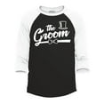 thumbnail image 1 of Shop4Ever Men's The Groom Top Hat Bow Tie Raglan Baseball Shirt X-Large Black/White, 1 of 4