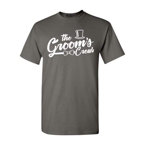 Shop4Ever Men's The Groom's Crew Top Hat Bow Tie Graphic T-shirt Large Charcoal