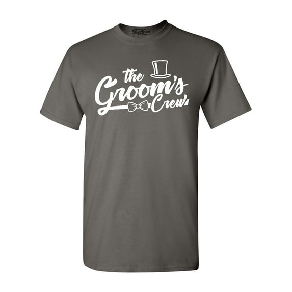 Shop4Ever Men's The Groom's Crew Top Hat Bow Tie Graphic T-shirt Large Charcoal