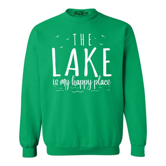 Shop4Ever Men's The Lake is My Happy Place Crewneck Sweatshirt X-Large Irish Green
