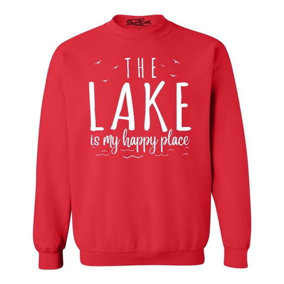 Shop4Ever Men's The Lake is My Happy Place Crewneck Sweatshirt X-Large Red