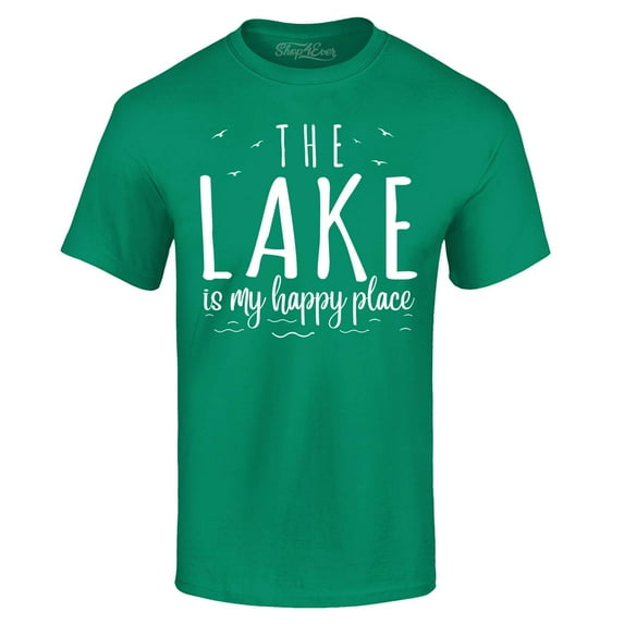 Shop4Ever Men's The Lake is My Happy Place Graphic T-shirt Medium Kelly