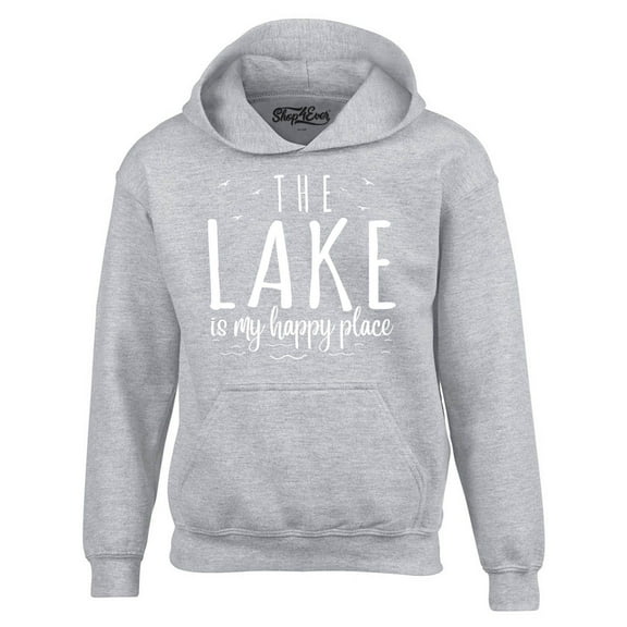 Shop4Ever Men's The Lake is My Happy Place Hooded Sweatshirt Hoodie Small Sports Grey