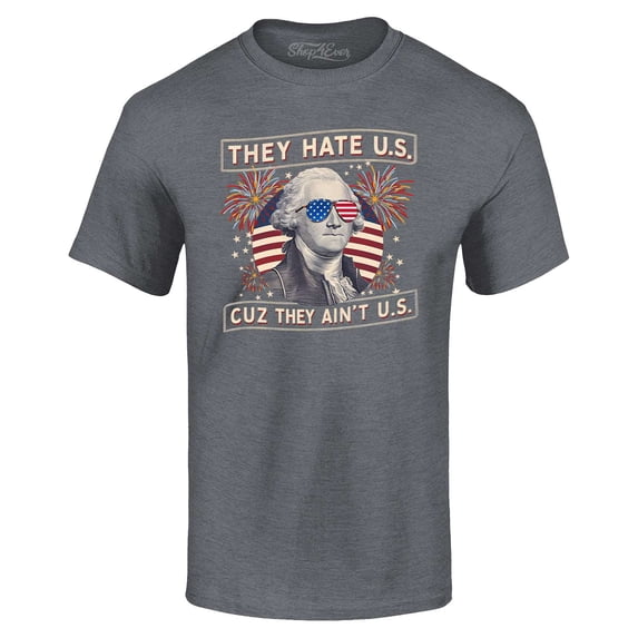 Shop4Ever Men's They Hate Us Cuz They Ain't Us American Flag Graphic T-shirt X-Large Dark Heather