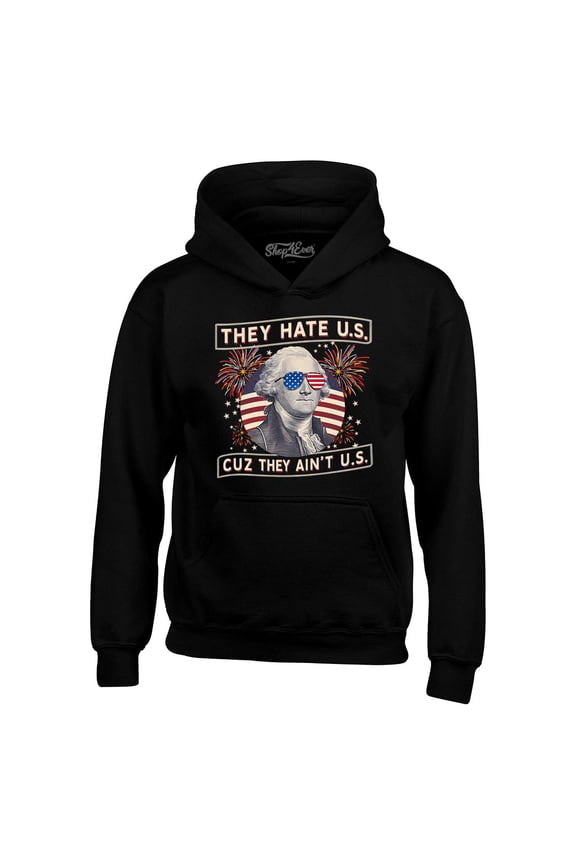Men's They Hate Us Cuz They Ain't Us American Flag Hooded Sweatshirt Hoodie Large Black