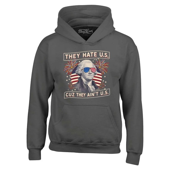 Shop4Ever Men's They Hate Us Cuz They Ain't Us American Flag Hooded Sweatshirt Hoodie Medium Charcoal
