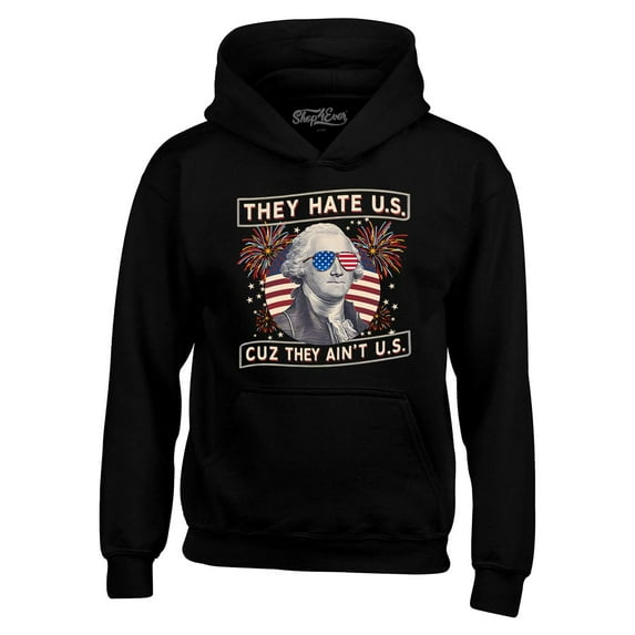Shop4Ever Men's They Hate Us Cuz They Ain't Us American Flag Hooded Sweatshirt Hoodie Small Black