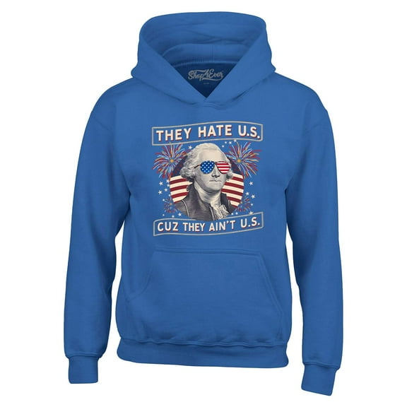 Shop4Ever Men's They Hate Us Cuz They Ain't Us American Flag Hooded Sweatshirt Hoodie X-Large Royal Blue