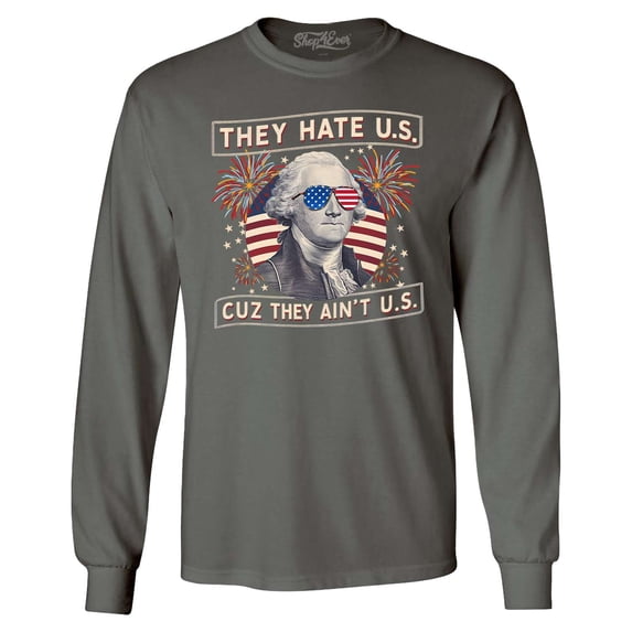 Shop4Ever Men's They Hate Us Cuz They Ain't Us American Flag Long Sleeve Shirt Large Charcoal