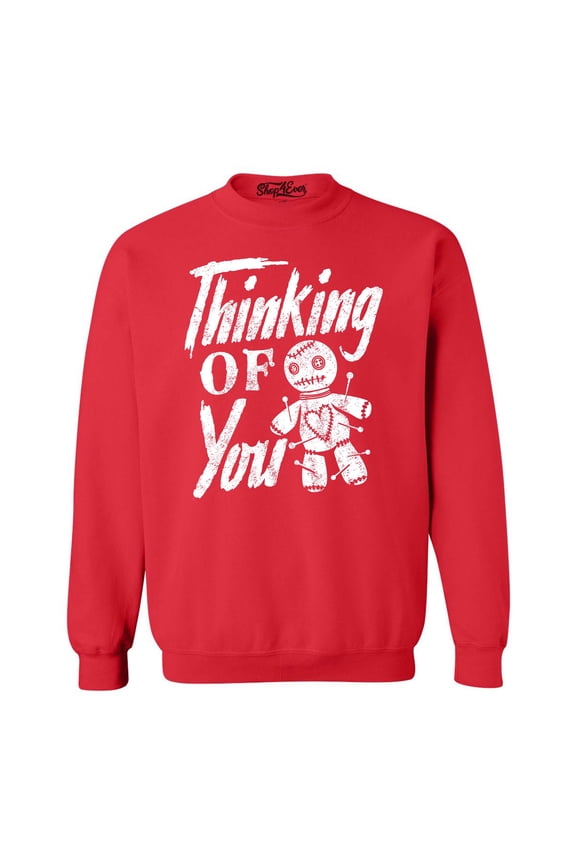 Men's Thinking of You Voodoo Doll Halloween Crewneck Sweatshirt Large Red