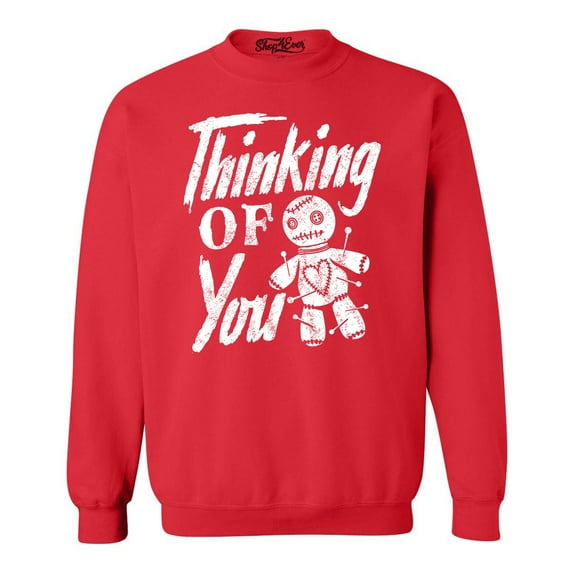 Shop4Ever Men's Thinking of You Voodoo Doll Halloween Crewneck Sweatshirt Small Red