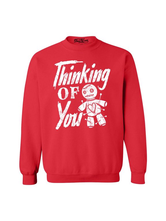 Men's Thinking of You Voodoo Doll Halloween Crewneck Sweatshirt Small Red