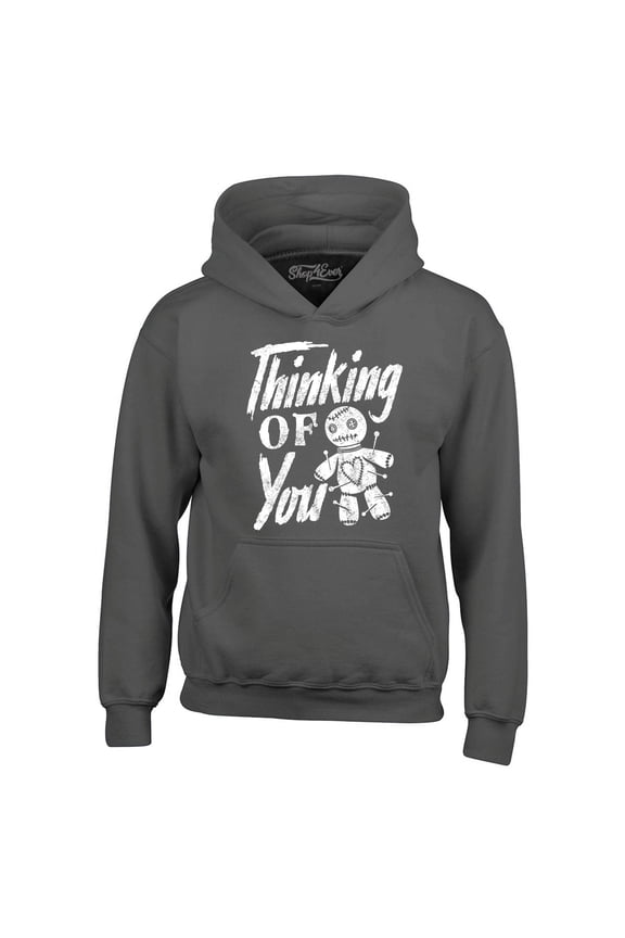 Men's Thinking of You Voodoo Doll Halloween Hooded Sweatshirt Hoodie XX-Large Charcoal