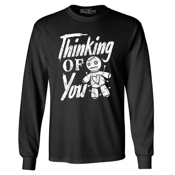 Shop4Ever Men's Thinking of You Voodoo Doll Halloween Long Sleeve Shirt 2XL Black