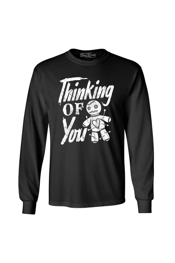 Men's Thinking of You Voodoo Doll Halloween Long Sleeve Shirt Small Black
