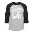 thumbnail image 1 of Shop4Ever Men's Thinking of You Voodoo Doll Halloween Raglan Baseball Shirt Small Heather Grey/Black, 1 of 4