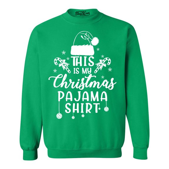 Shop4Ever Men's This is My Christmas Pajama Shirt  Crewneck Sweatshirt Medium Irish Green