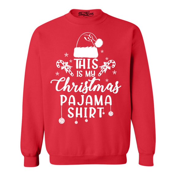 Shop4Ever Men's This is My Christmas Pajama Shirt Crewneck Sweatshirt X-Large Red