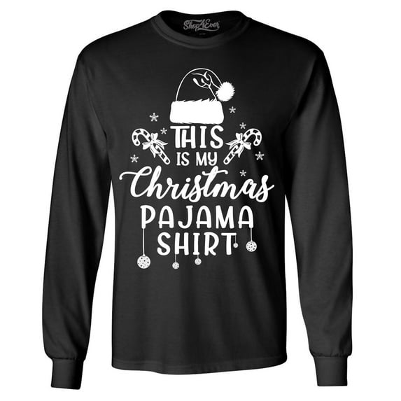 Shop4Ever Men's This is My Christmas Pajama Shirt Long Sleeve Shirt 2XL Black