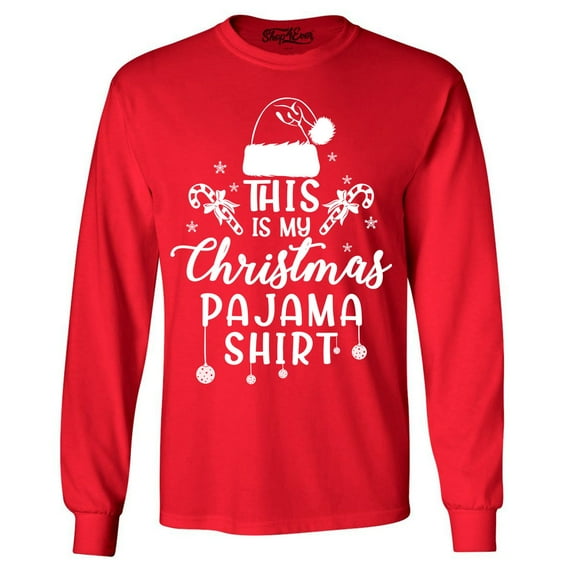 Shop4Ever Men's This is My Christmas Pajama Shirt Long Sleeve Shirt Large Red